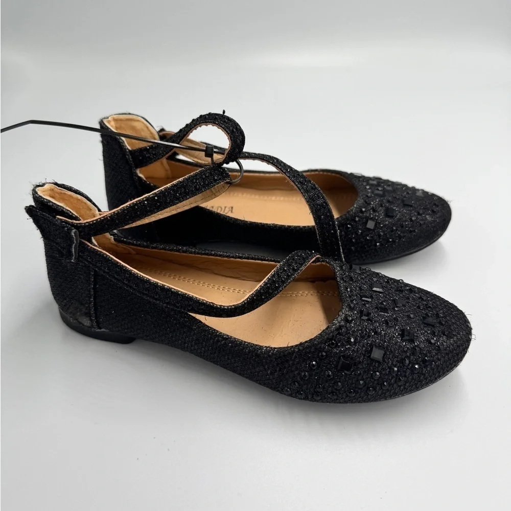 Belladia Toddler Girl Size 11 Chic Black Kids Gem Stone Dress Shoes with Straps